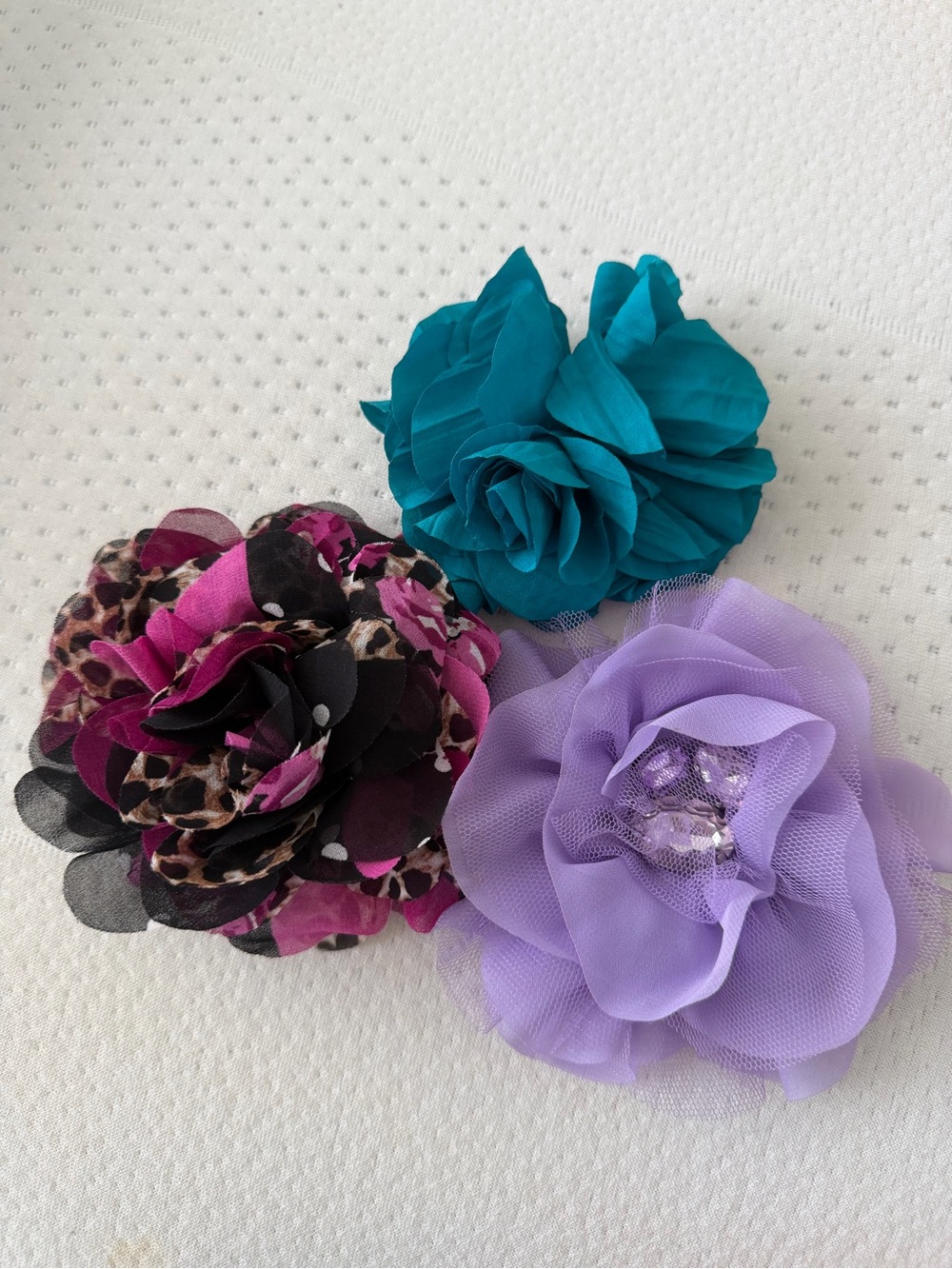 Set of 3 Floral Clips — Teal, Lavender & Fuchsia Leopard